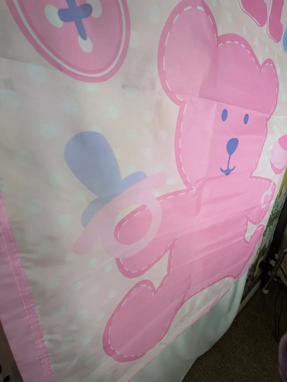 VTG It's A Girl Garden Flag Large Banner Pink Teddy Bear Polka Dot Baby Shower